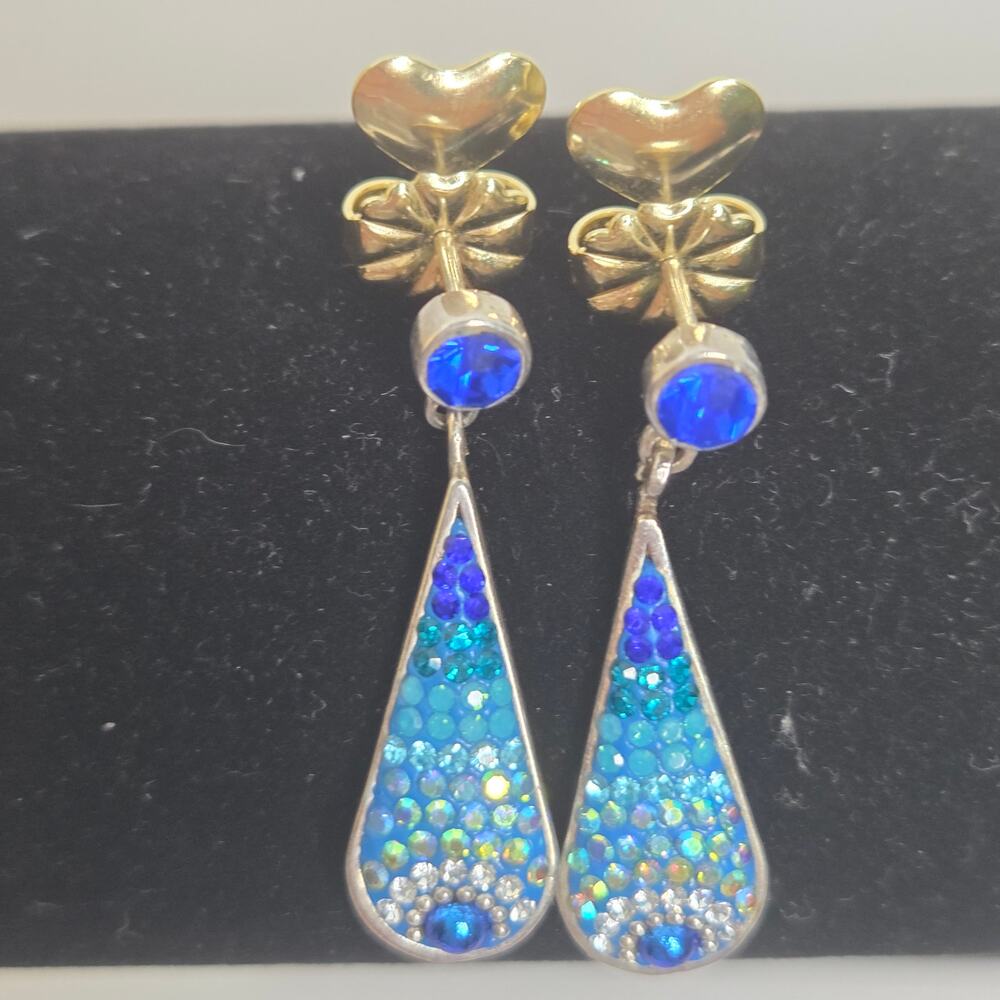 Sterling Silver Signed Mosaico Multi Gemstone Dangle Earrings Drop Stud